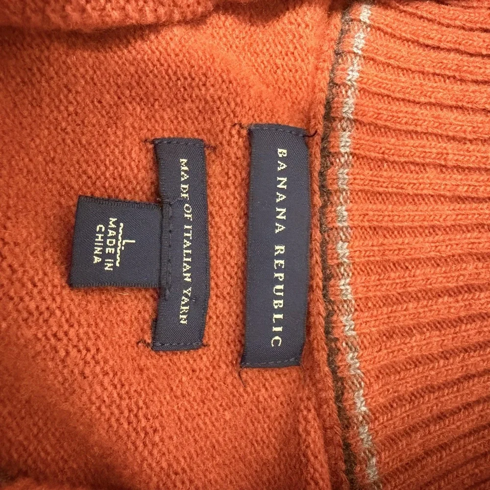 Men's Banana Republic‎ Italian Yarn  Merino Wool Sweater 1/4 Zip Orange Sz Large